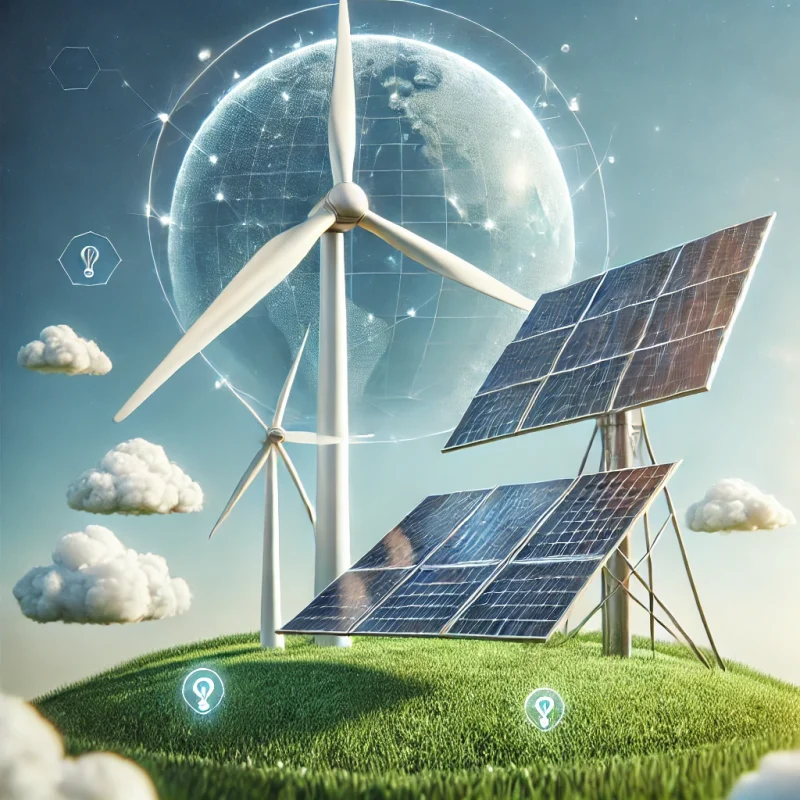 DALL·E 2024-12-12 16.15.21 - A realistic depiction of energy solutions technology. The image shows a close-up view of solar panels and a small wind turbine in a natural outdoor se 3