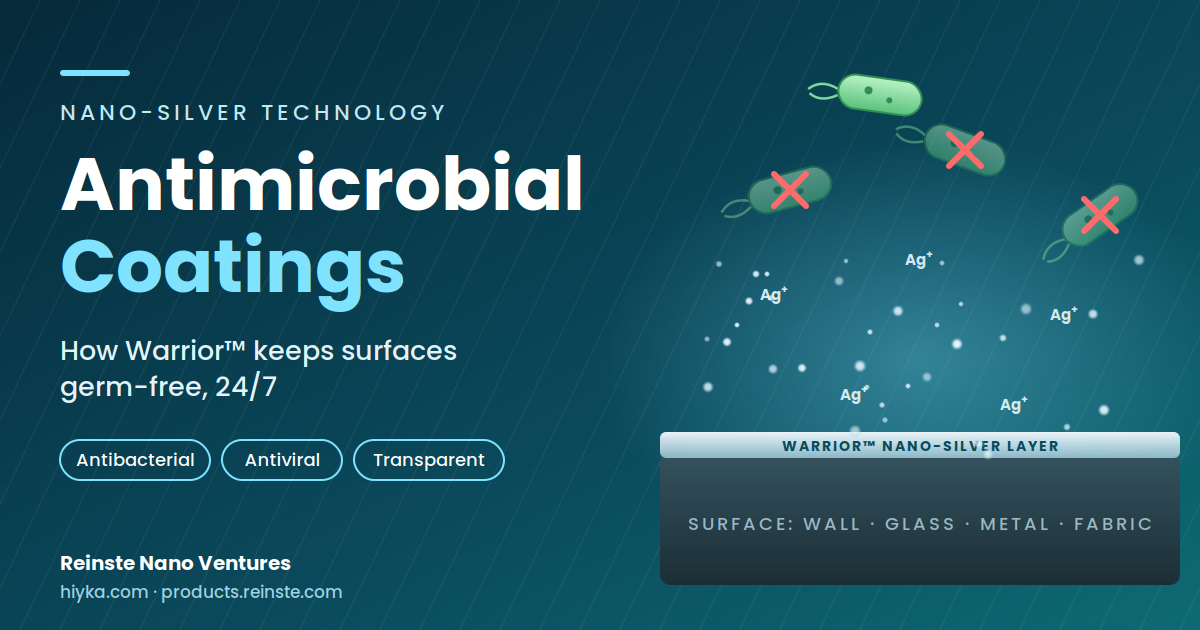 Antimicrobial coatings: Warrior nano-silver layer releasing silver ions that kill bacteria on a surface